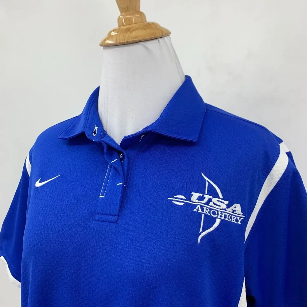 Nike Polo Shirt Womens M Medium Athletic Blue USA Archery Easton Foundations Top